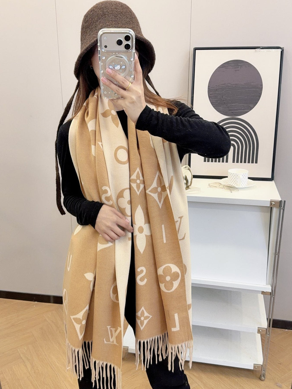 Louis Vuitton Knotted-Fringe Monogram Scarf - 65 x 180 cm product image 3, provided for visual reference and product detail