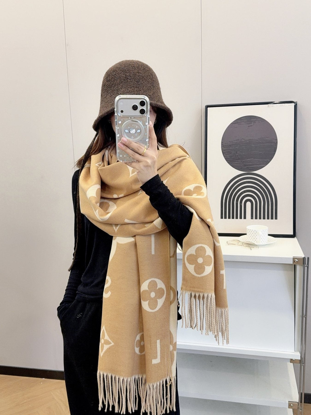 Louis Vuitton Knotted-Fringe Monogram Scarf - 65 x 180 cm product image 4, provided for visual reference and product detail