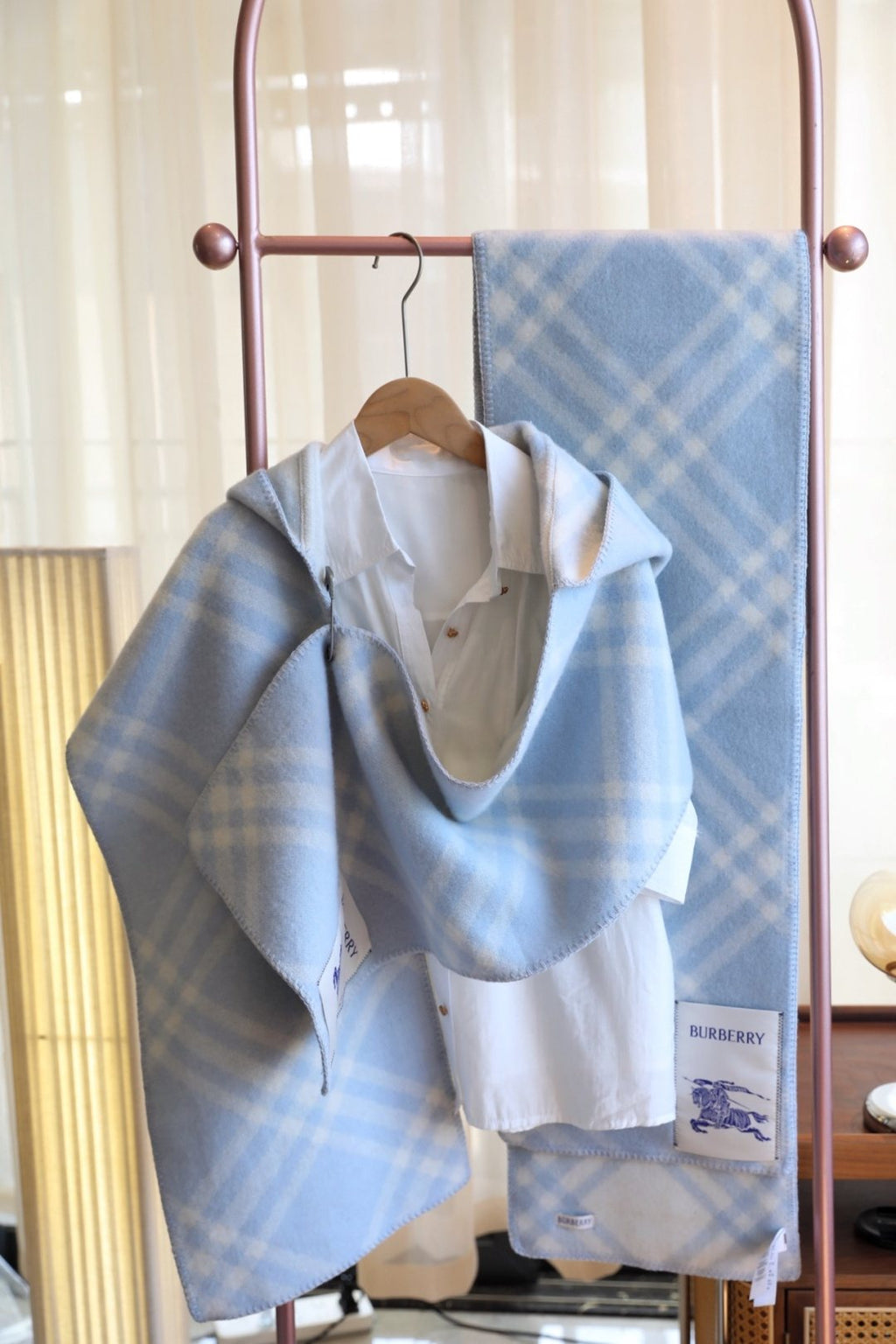 Burberry Hooded Plaid Wrap Scarf - 30 x 180 cm product image 5, provided for visual reference and product detail review