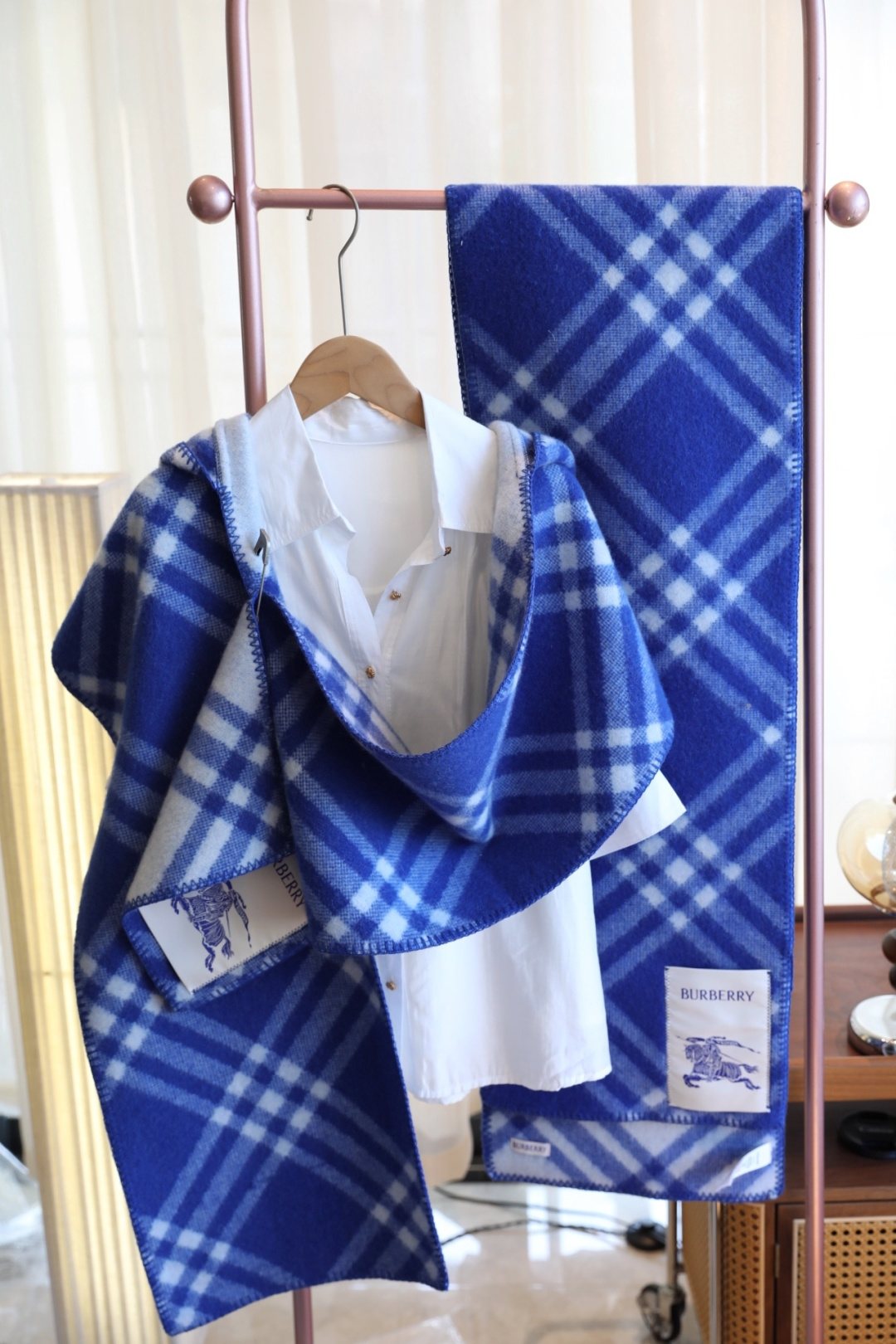 Burberry Hooded Plaid Wrap Scarf - 30 x 180 cm product image 3, provided for visual reference and product detail review