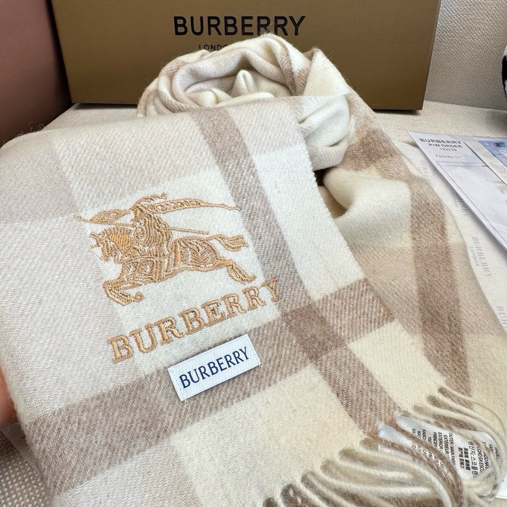 Burberry Cream Taupe Check Fringed Scarf product image 16, provided for visual reference and product detail review