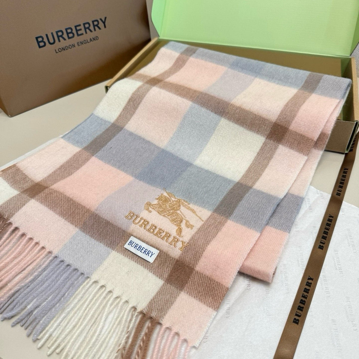 Burberry Cream Taupe Check Fringed Scarf product image 11, provided for visual reference and product detail review