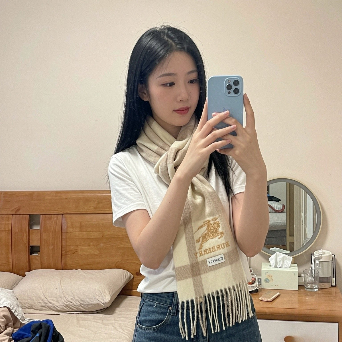 Burberry Cream Taupe Check Fringed Scarf product image 15, provided for visual reference and product detail review