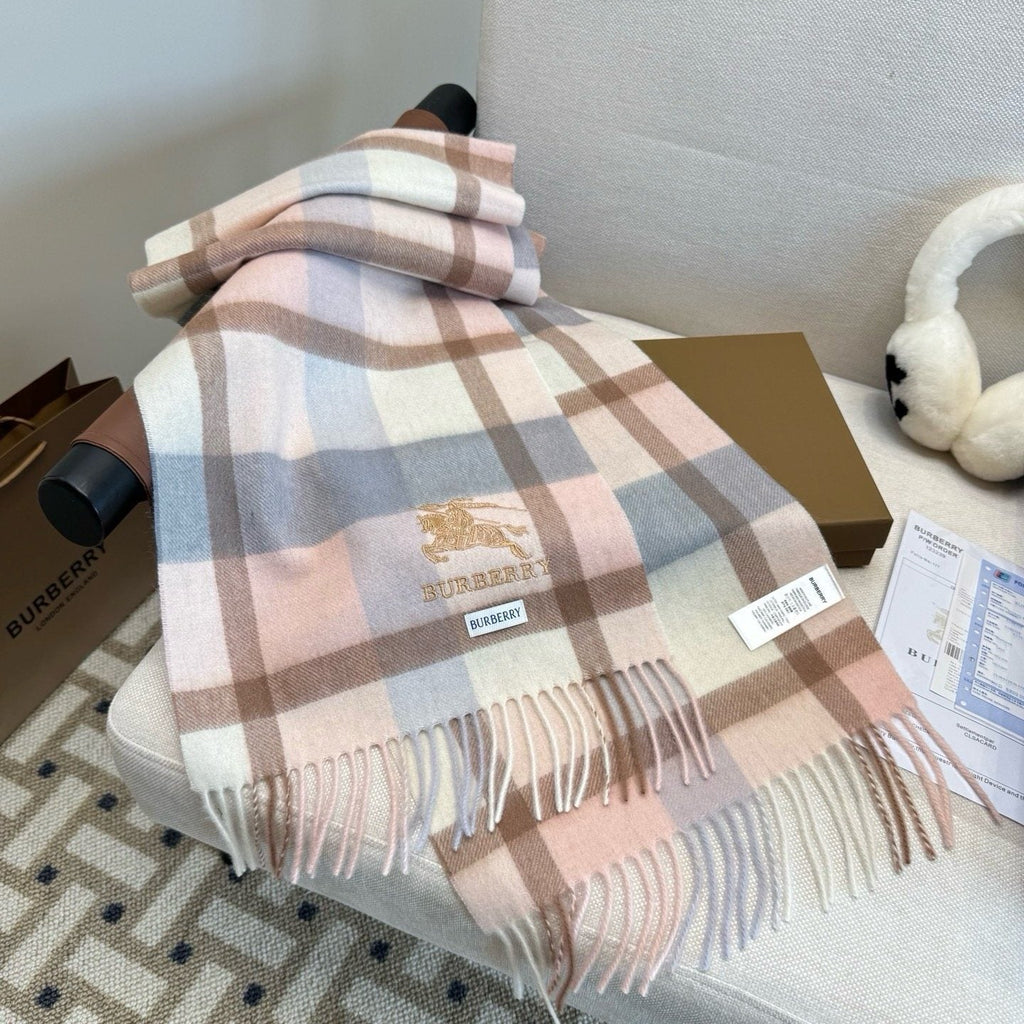 Burberry Cream Taupe Check Fringed Scarf product image 7, provided for visual reference and product detail review