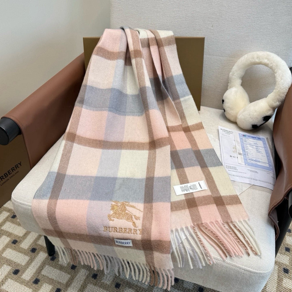 Burberry Cream Taupe Check Fringed Scarf product image 6, provided for visual reference and product detail review