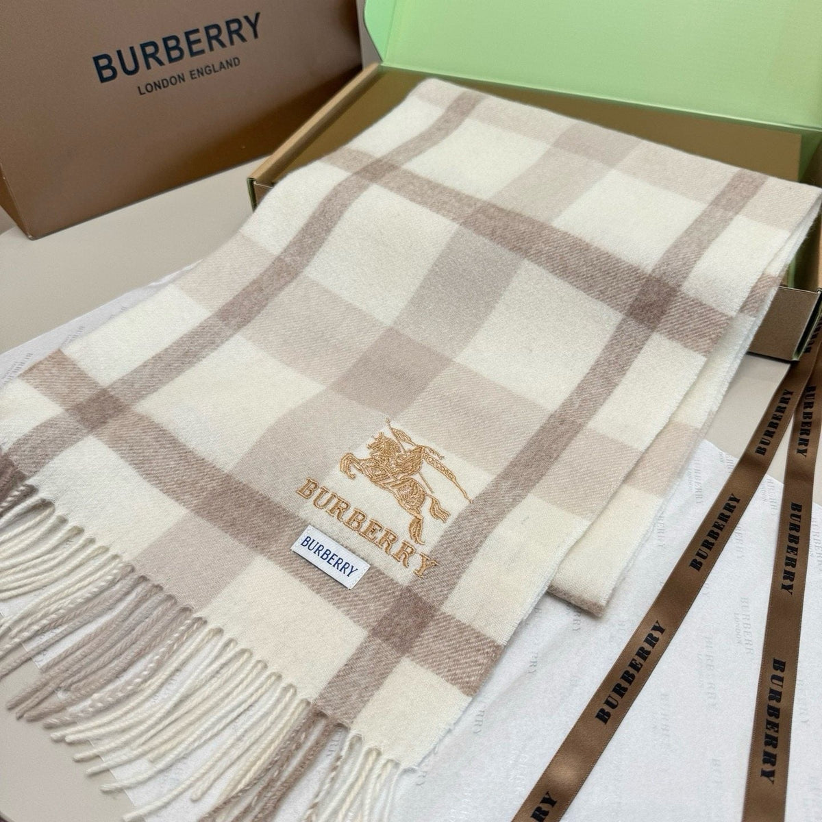 Burberry Pink Plaid Fringed Scarf product image 5, provided for visual reference and product detail review