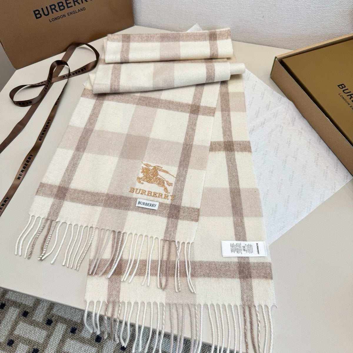 Burberry Pink Plaid Fringed Scarf product image 6, provided for visual reference and product detail review
