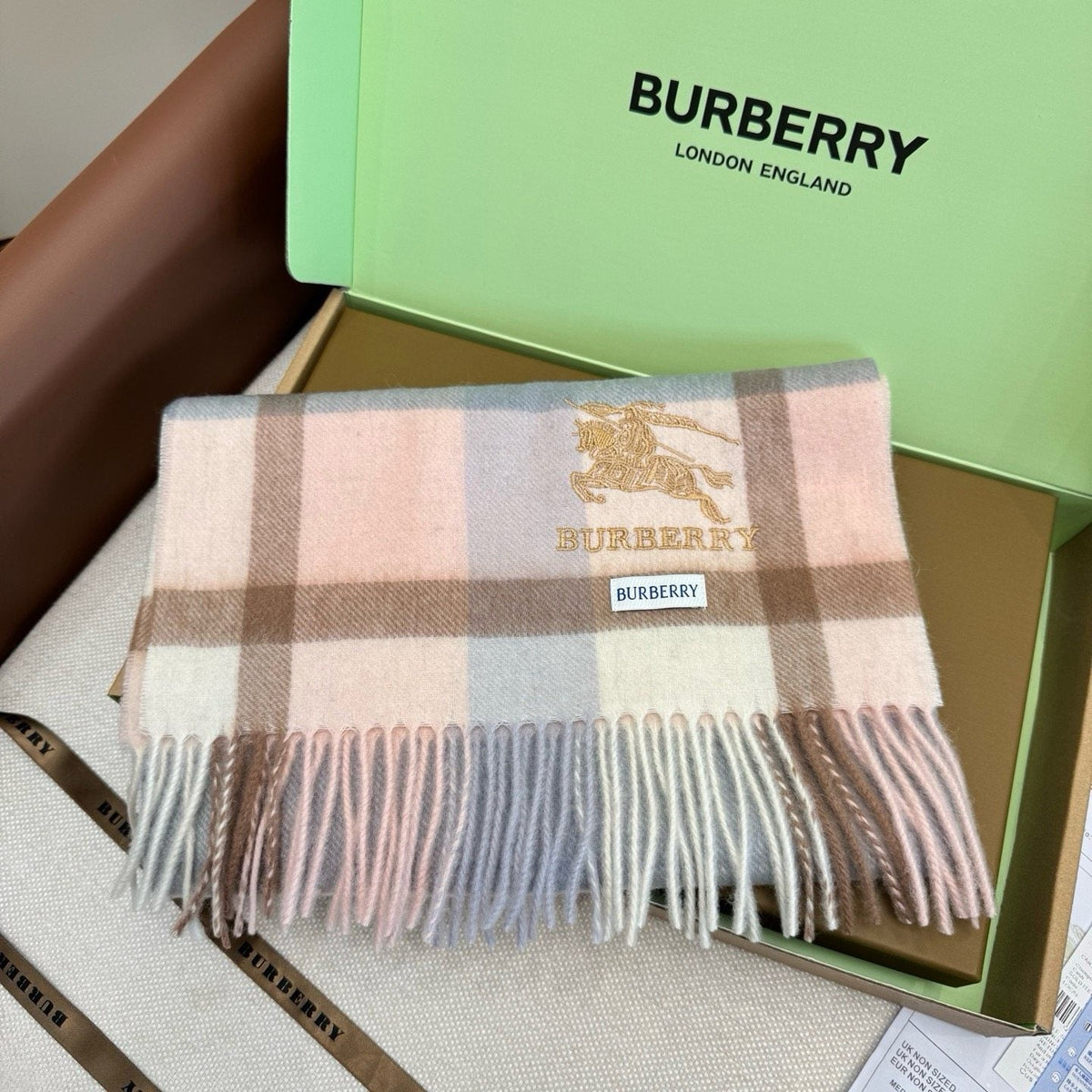 Burberry Cream Taupe Check Fringed Scarf product image 12, provided for visual reference and product detail review