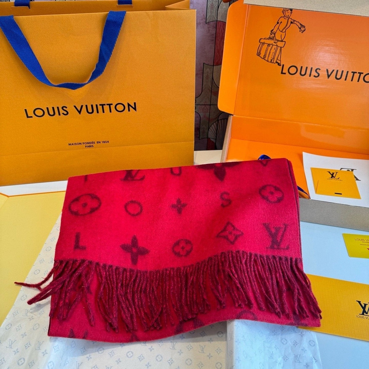 Louis Vuitton Fringed Wool Monogram Scarf product image 6, provided for visual reference and product detail review