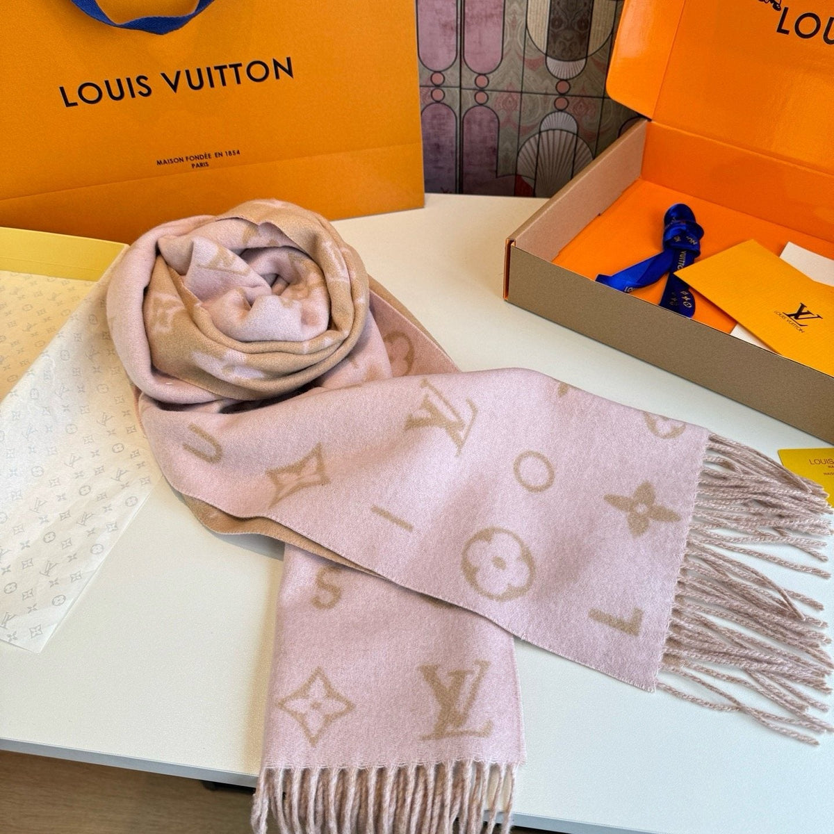 Louis Vuitton Fringed Wool Monogram Scarf product image 4, provided for visual reference and product detail review
