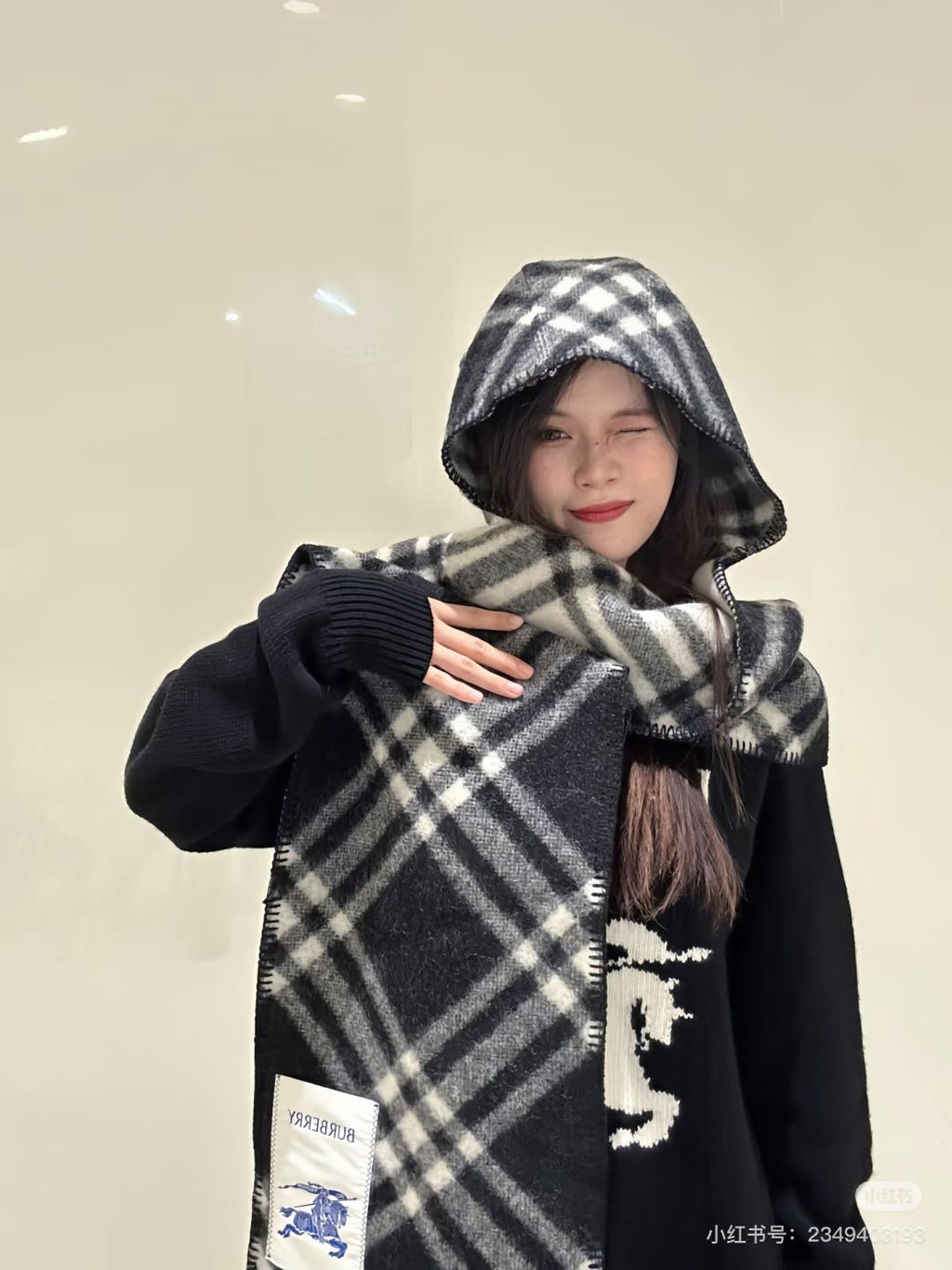 Burberry Plaid Hooded Scarf Wrap product image 3, provided for visual reference and product detail review
