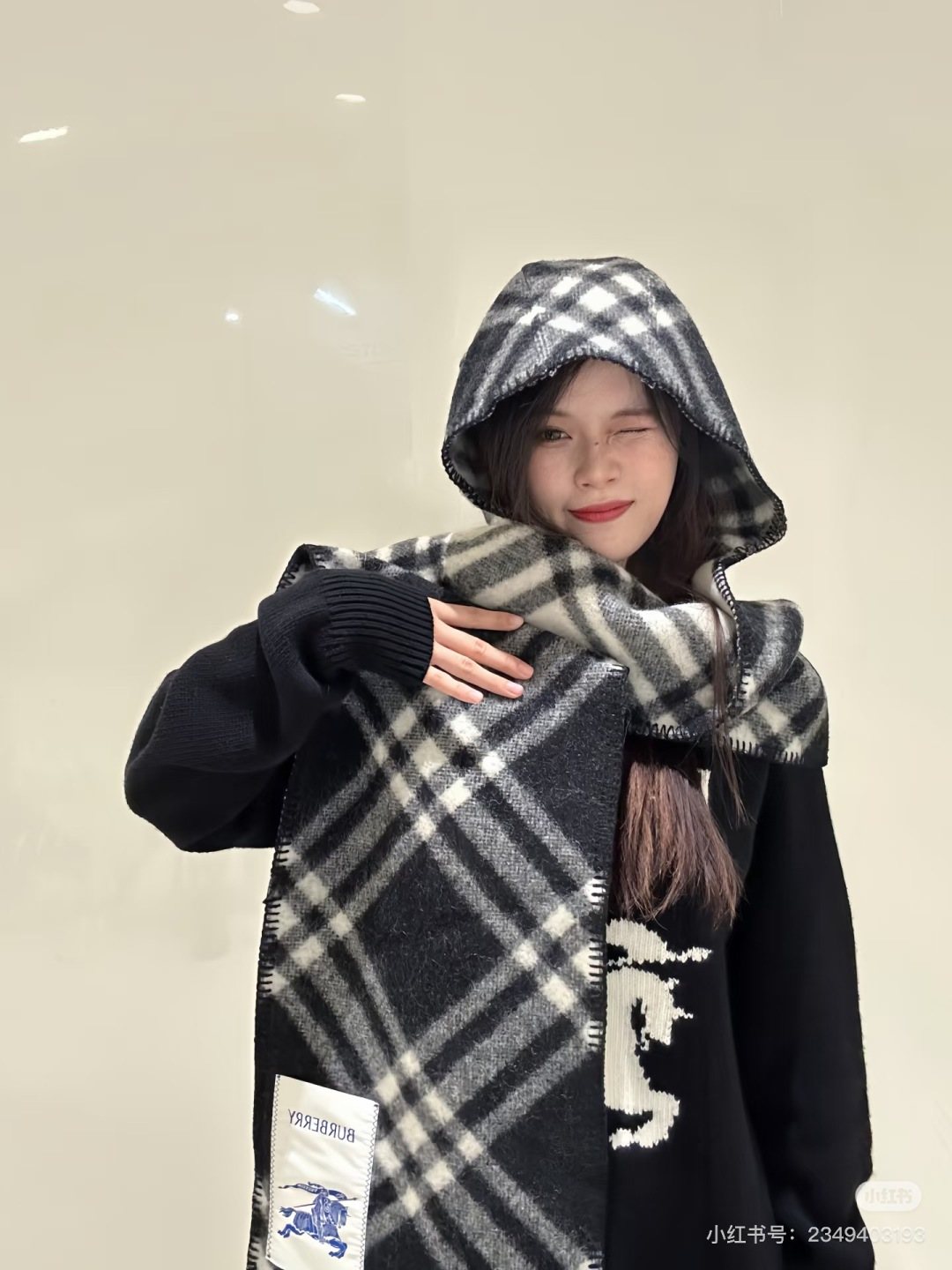 Burberry Plaid Hooded Scarf Wrap product image 3, provided for visual reference and product detail review