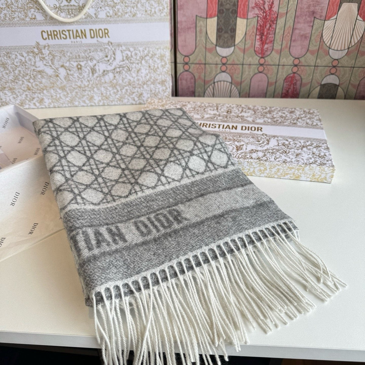 Dior Geometric Fringed Scarf product image 8, provided for visual reference and product detail review
