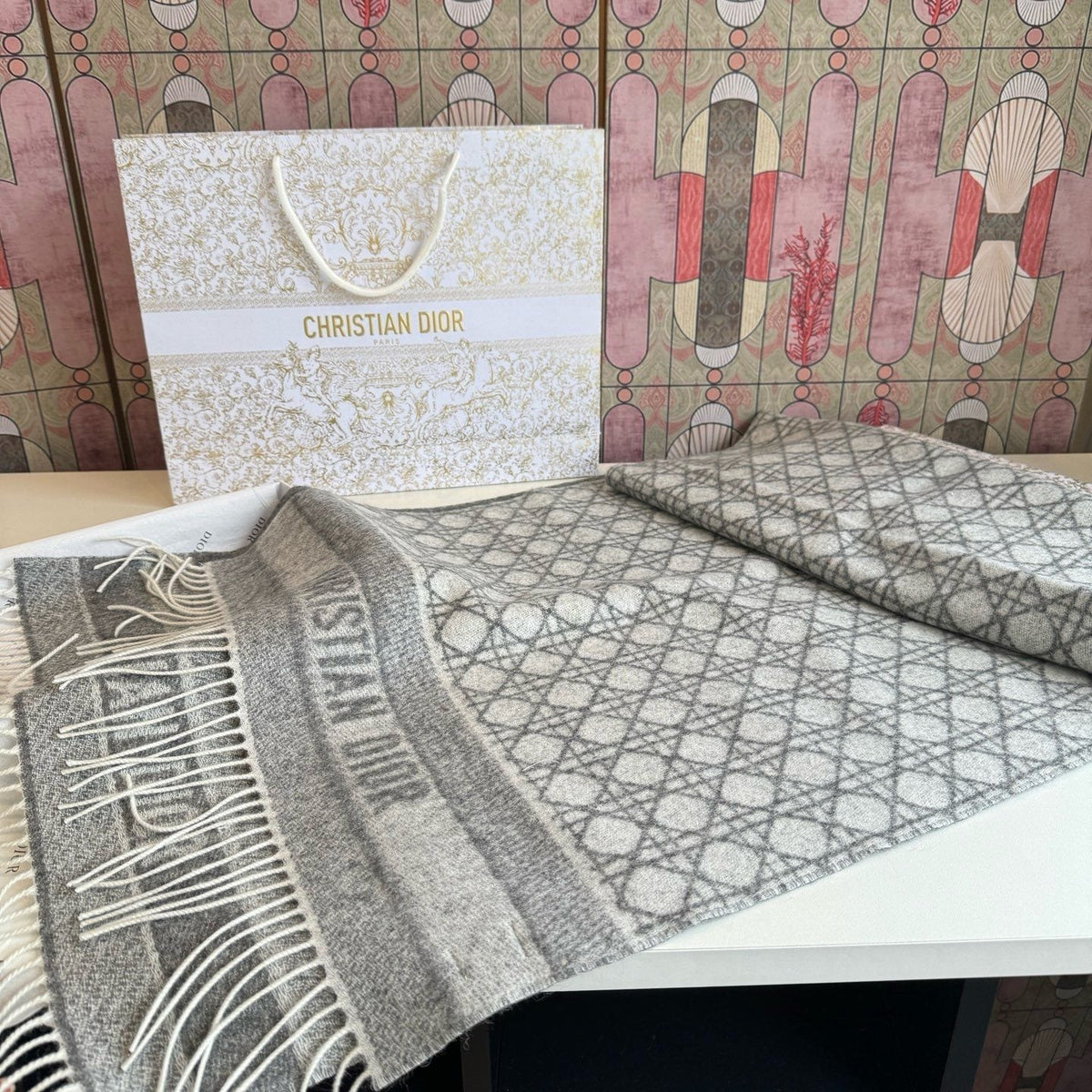 Dior Geometric Fringed Scarf product image 3, provided for visual reference and product detail review