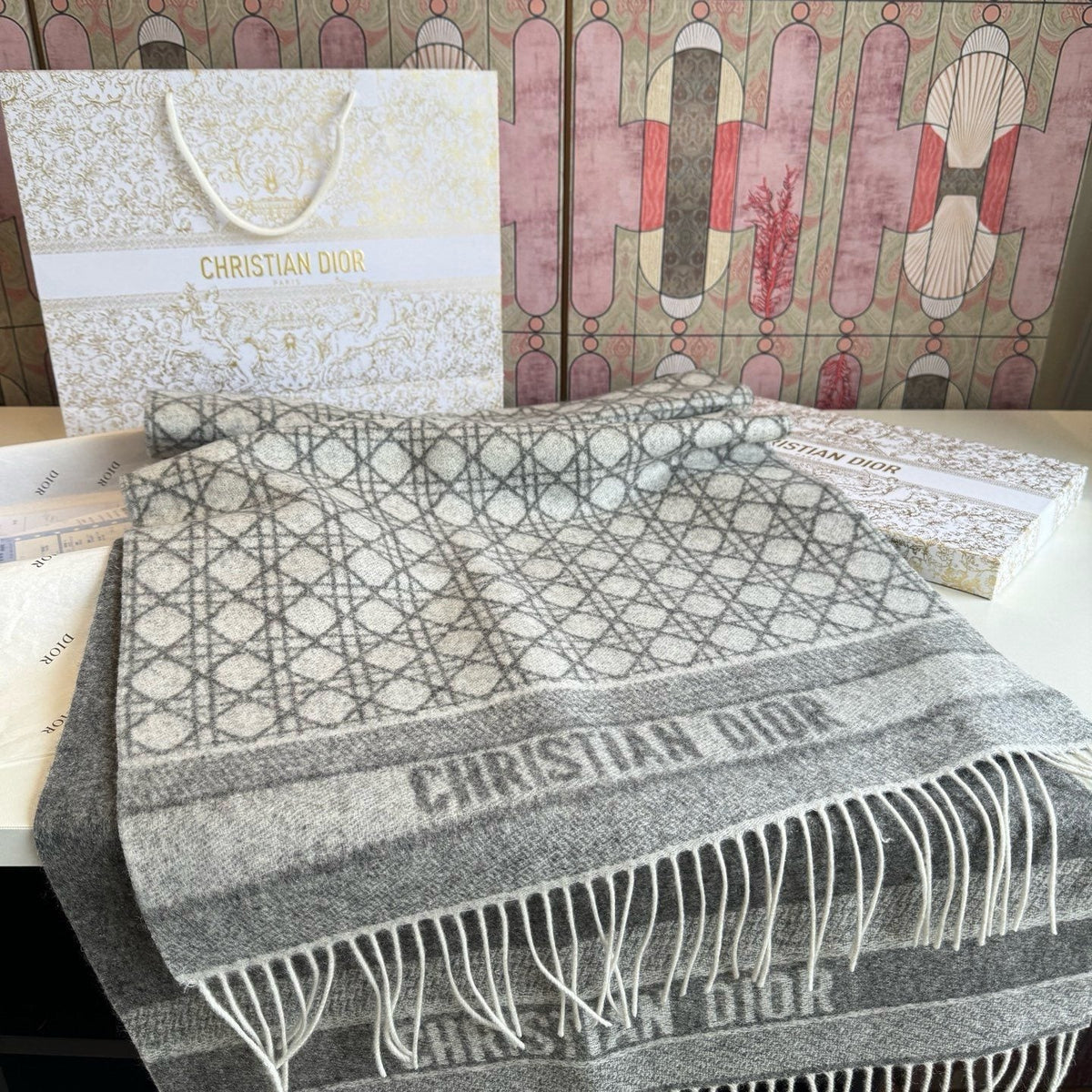 Dior Geometric Fringed Scarf product image 6, provided for visual reference and product detail review