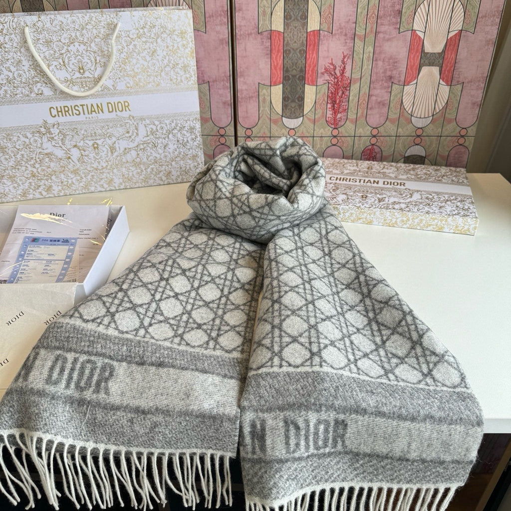 Dior Geometric Woven Scarf with Lettered Border product image 7, provided for visual reference and product detail review