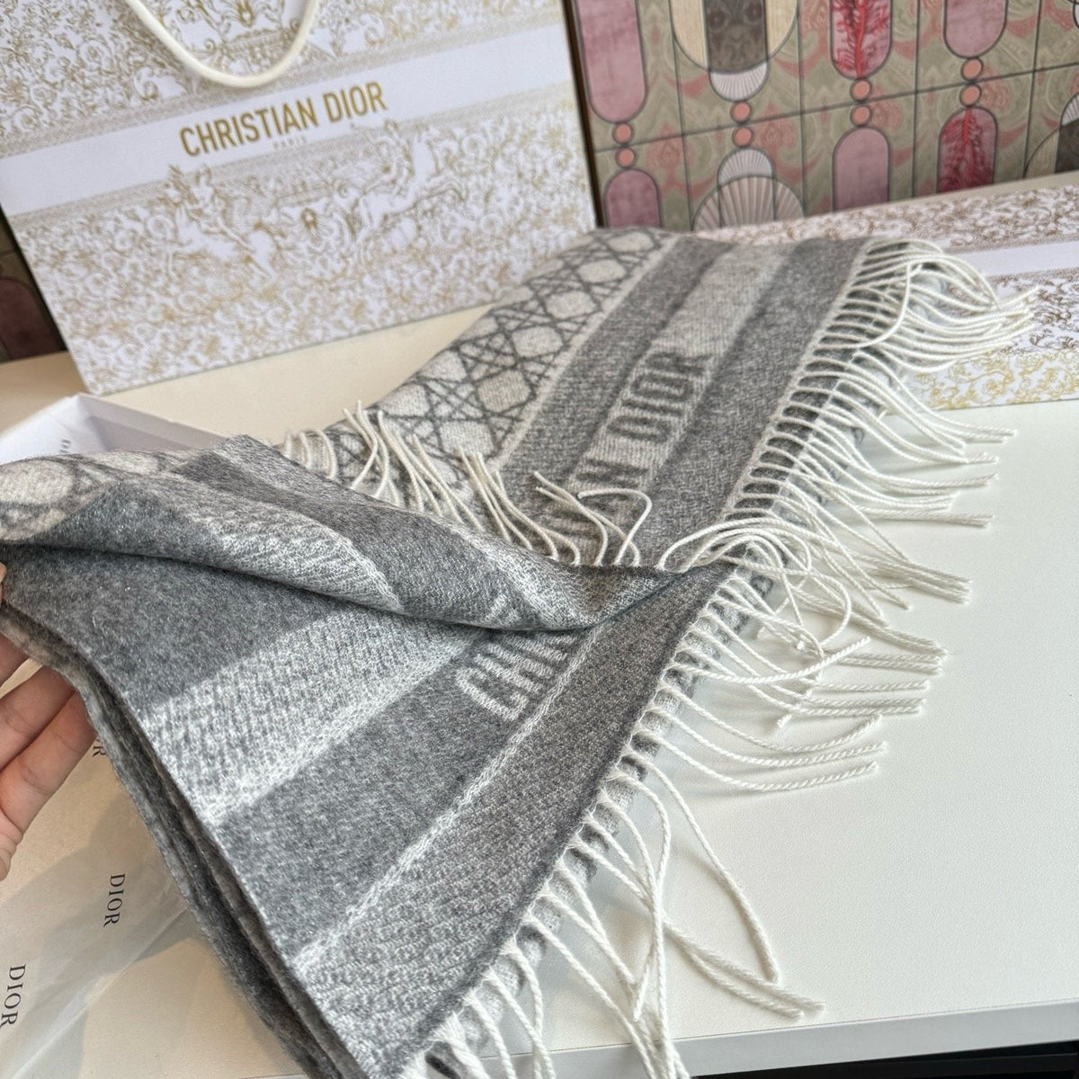 Dior Geometric Fringed Scarf product image 12, provided for visual reference and product detail review