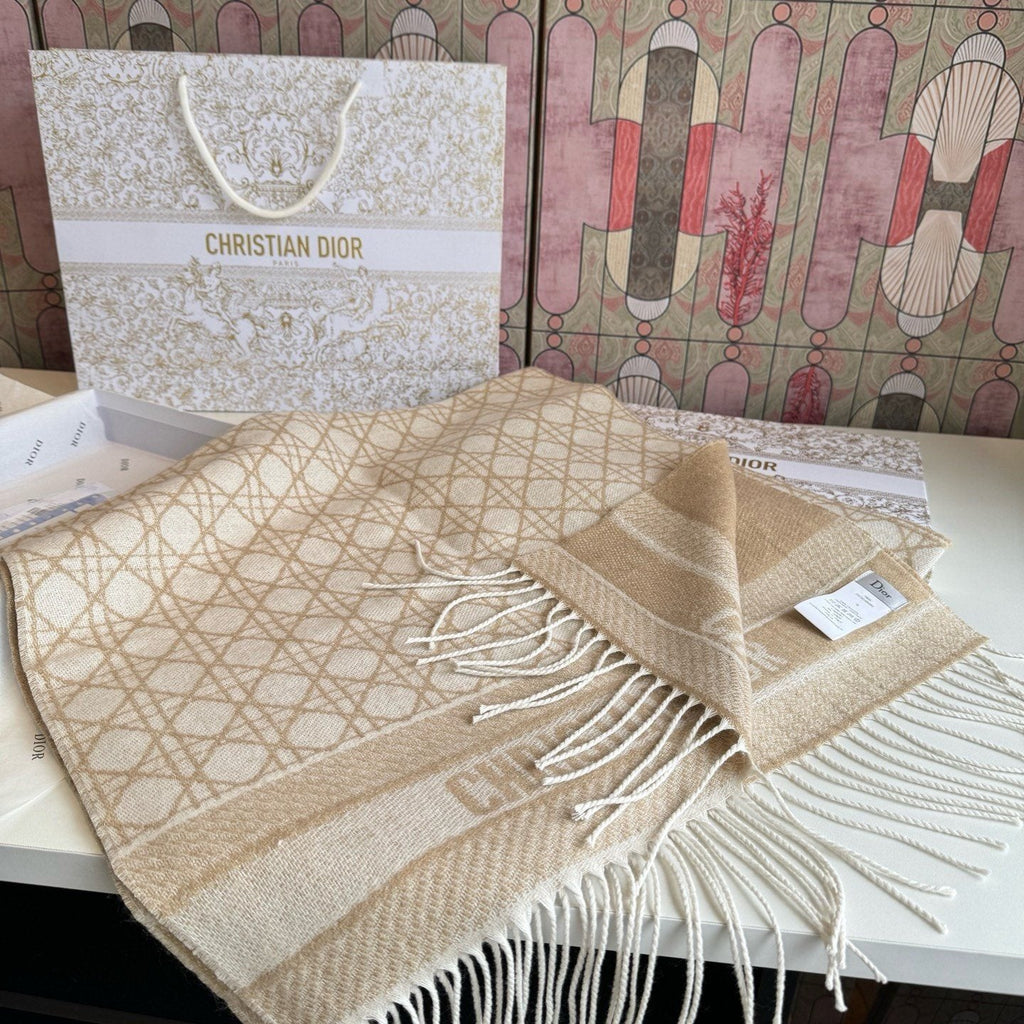 Dior Geometric Woven Scarf with Lettered Border product image 6, provided for visual reference and product detail review