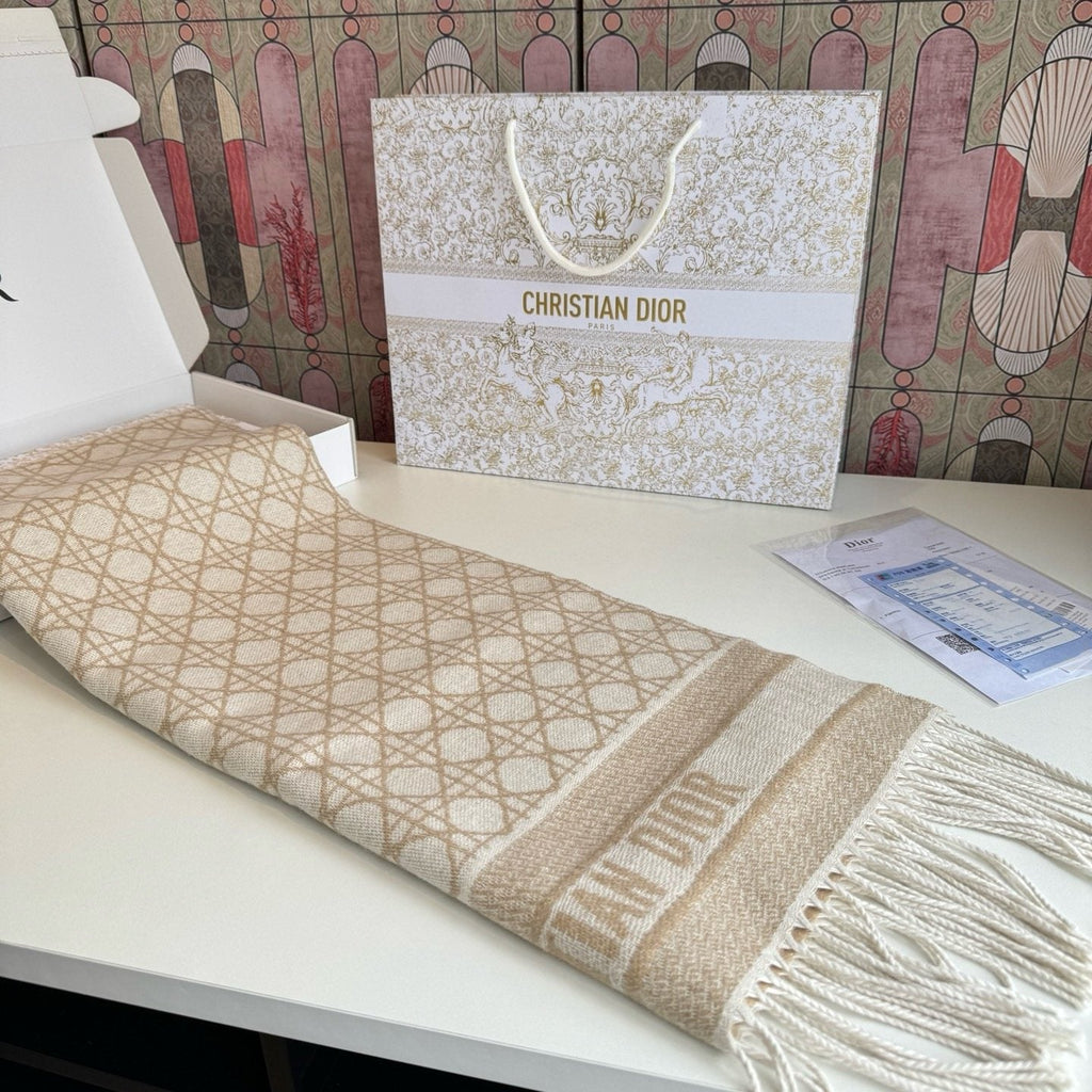 Dior Geometric Woven Scarf with Lettered Border product image 11, provided for visual reference and product detail review