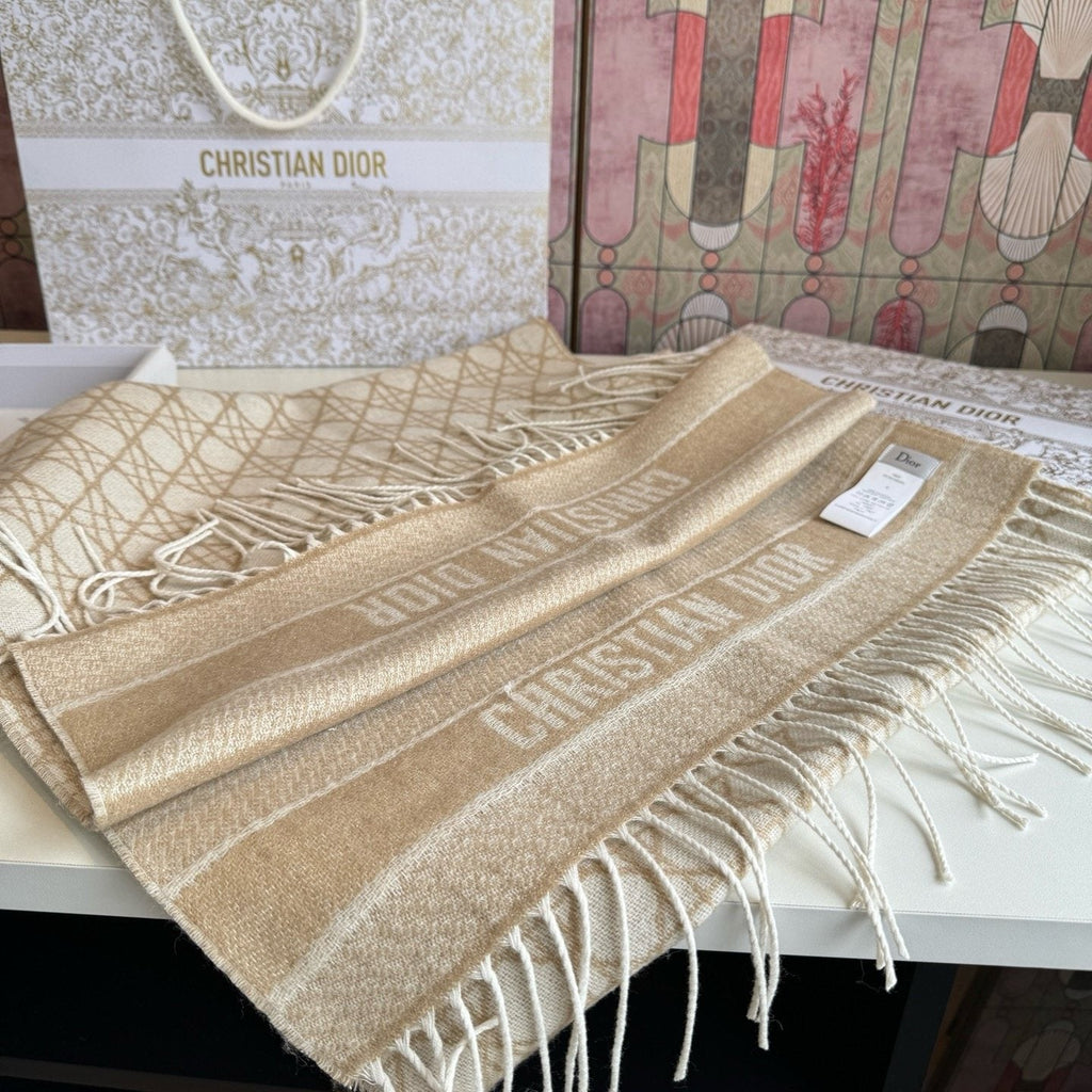 Dior Geometric Woven Scarf with Lettered Border product image 8, provided for visual reference and product detail review