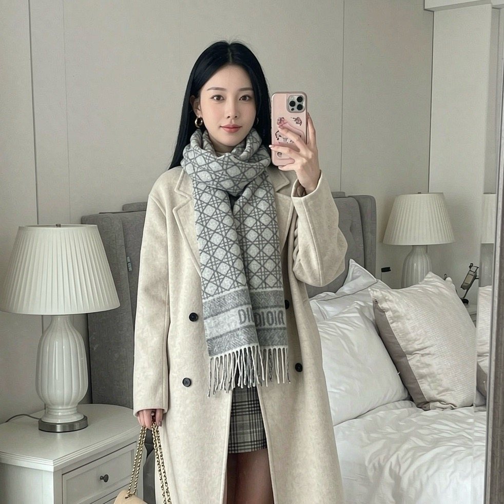 Dior Geometric Woven Scarf with Lettered Border product image 2, provided for visual reference and product detail review