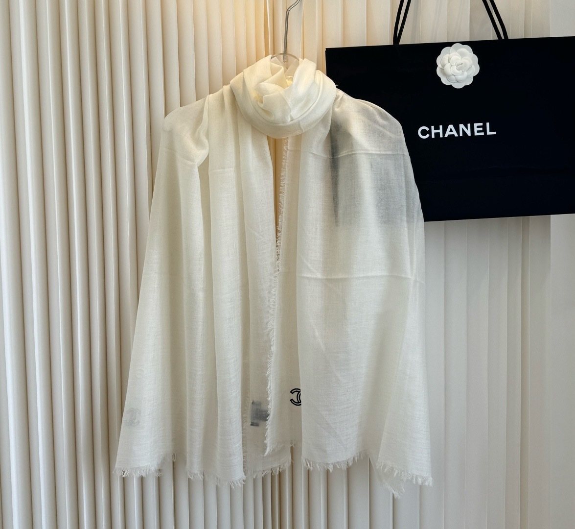 Chanel Fringe-Trim Cashmere Scarf product image 6, provided for visual reference and product detail review