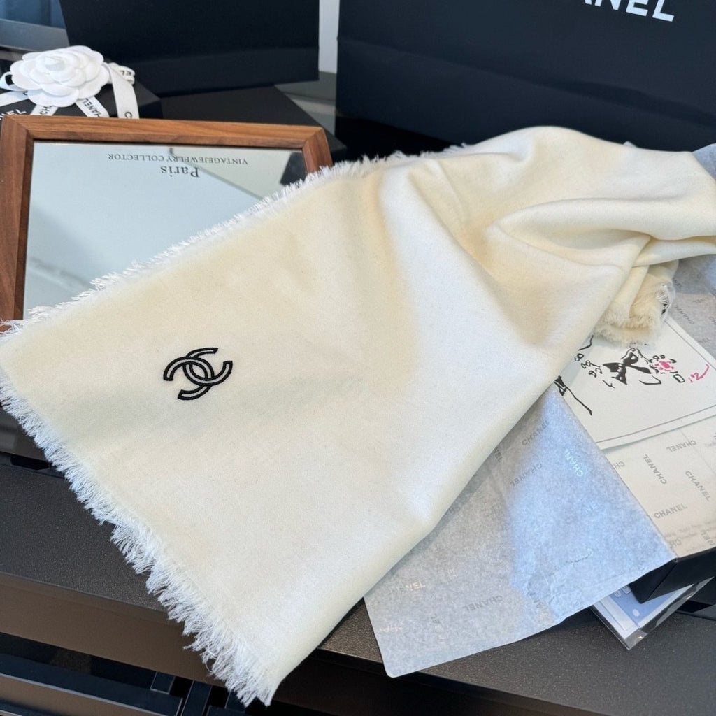 Chanel Fringe-Trim Cashmere Scarf product image 9, provided for visual reference and product detail review